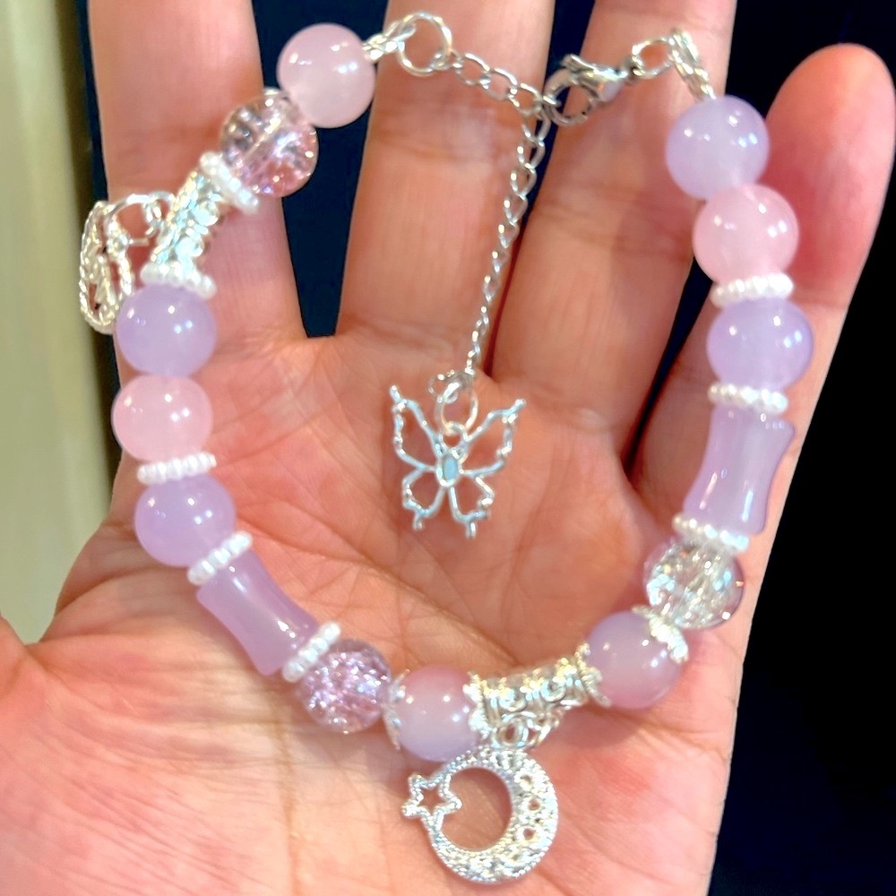 2/$25 ❤️❤️Handmade- Elegant Silver and Pink Charm Bracelet